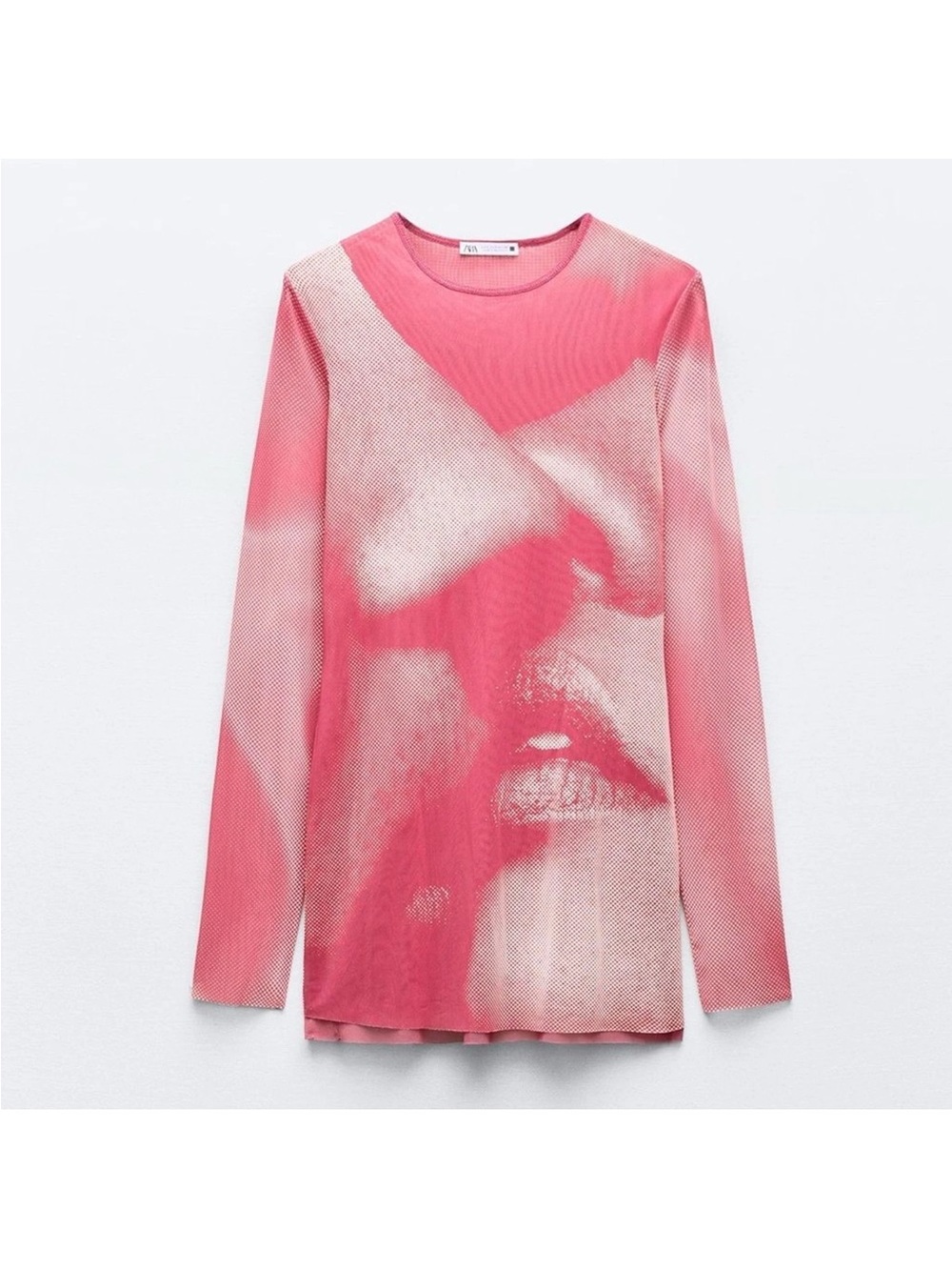 Zara Pink Graphic Mesh Long-Sleeve Top